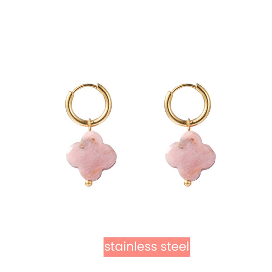 Earrings Stone Clover Pink
