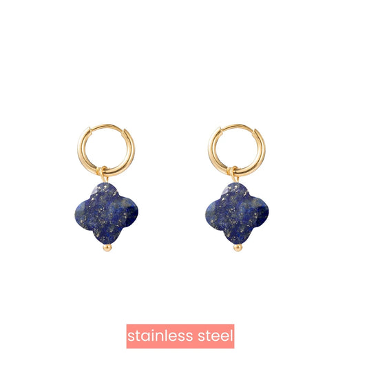 Earrings Stone Clover Blue