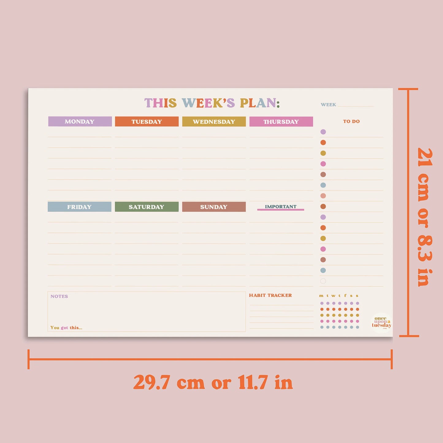 A4 'You Got This' Weekly Planner Pad with Habit Tracker