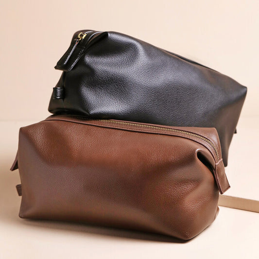 Men's Vegan Leather Wash Bag in Brown or Black