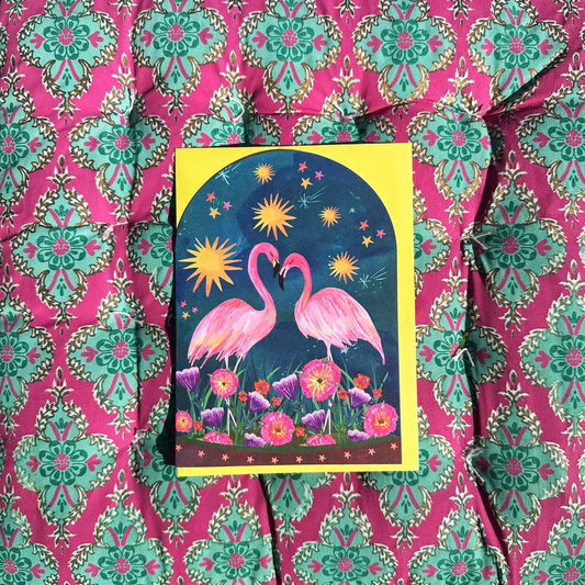 Sunset Flamingo Bell Jar Greeting Card
