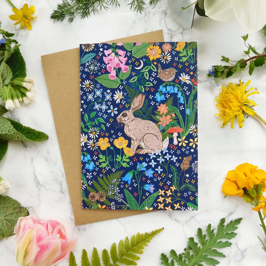 Woodland Hare & Flowers Greeting Card