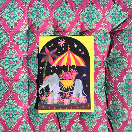 Elephant Umbrella Bell Jar Greeting Card