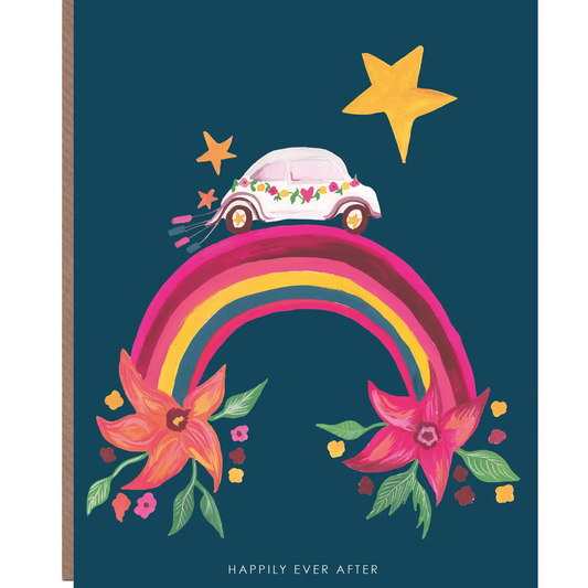 Rainbow Wedding Car Greeting Card