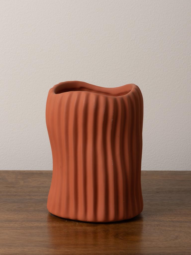 Abstract Striped Terracotta Vase