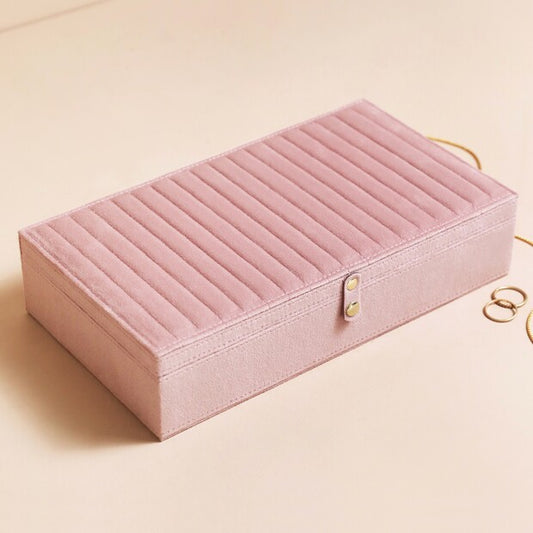 Large Quilted Velvet Jewellery Box in Pink