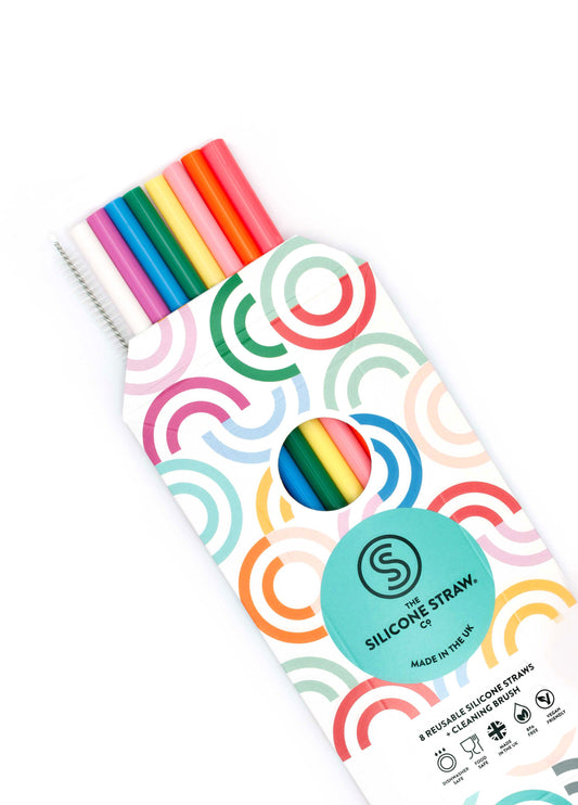 8 Reusable Silicone Straws + Cleaning Brush