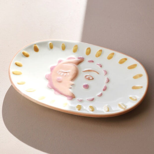 Sun and Moon Face Ceramic Trinket Dish