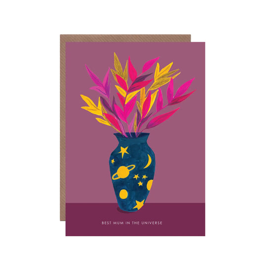Cosmic Mum Vase Greetings Card