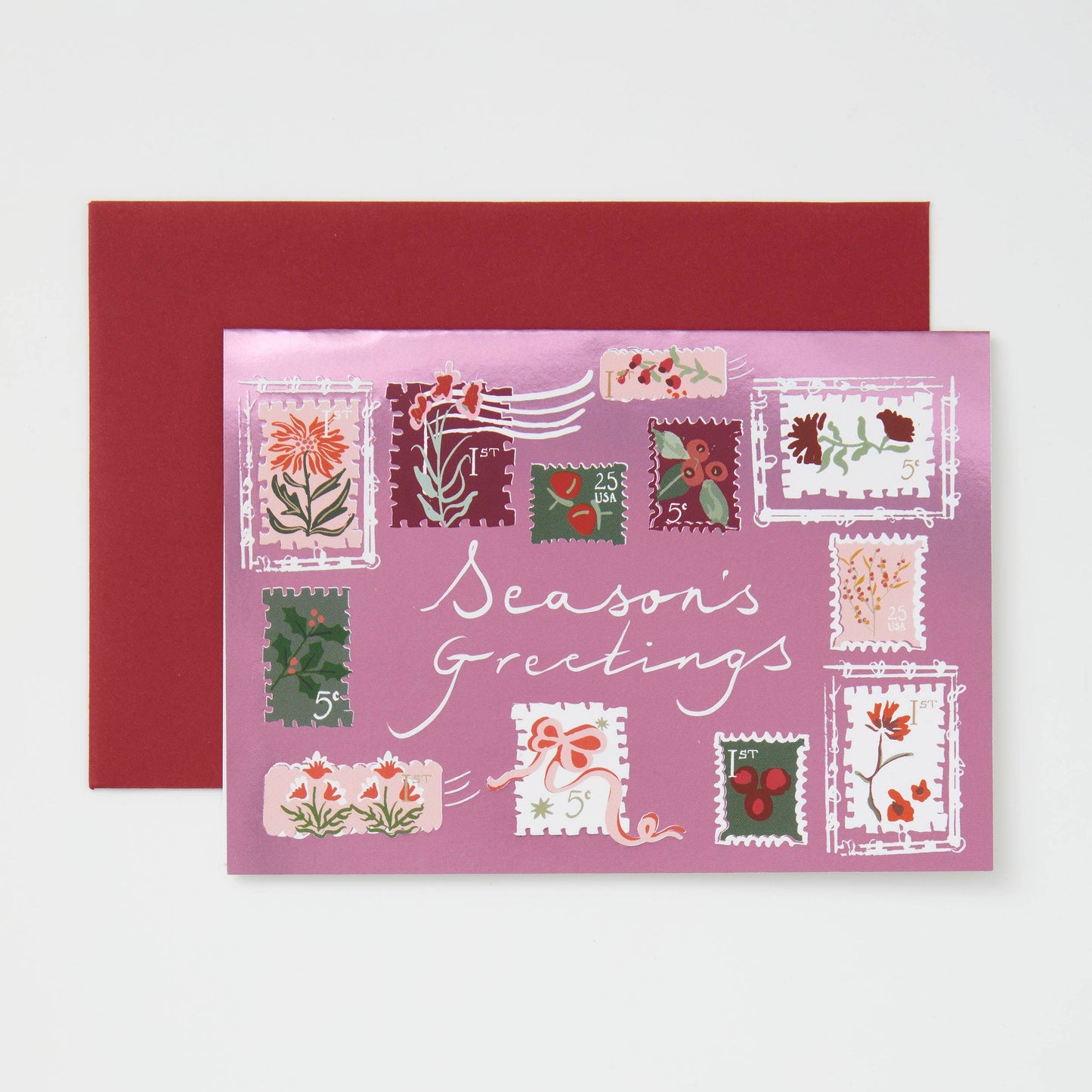 Season's Greetings Card Pink Christmas Card