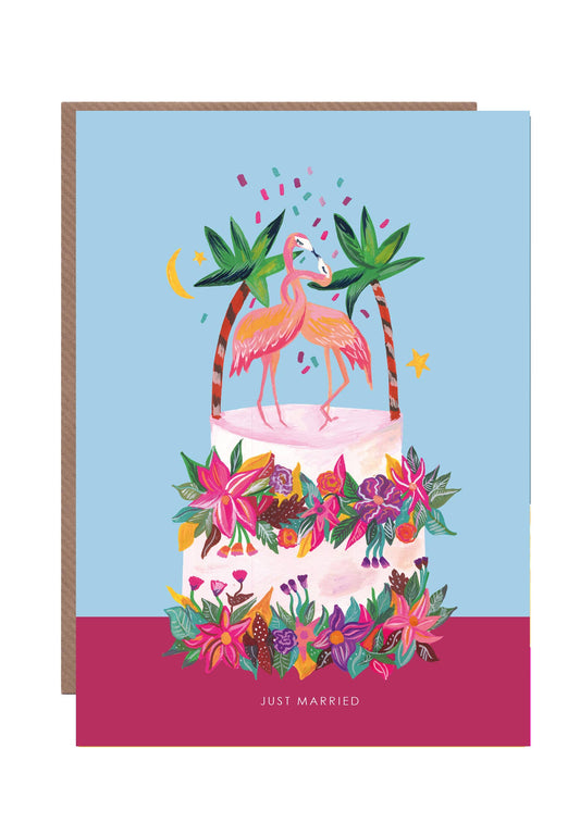 Flamingo Wedding Cake Wedding Card