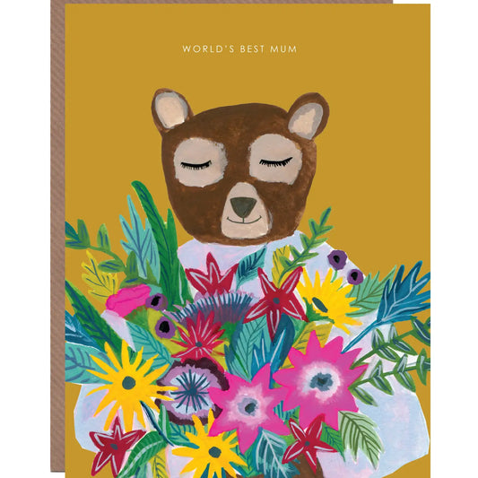 Bear with Flowers' Mum Greetings Card