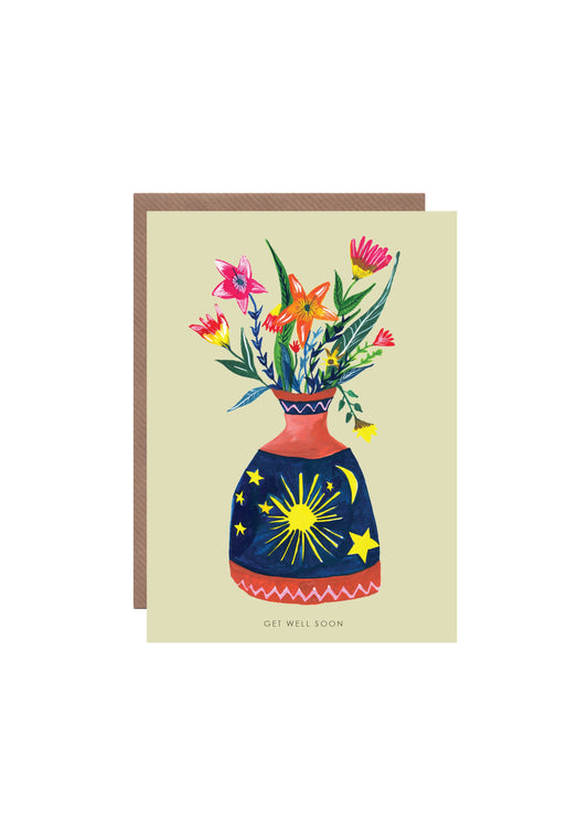 Bottle of Flowers Get Well Soon Card