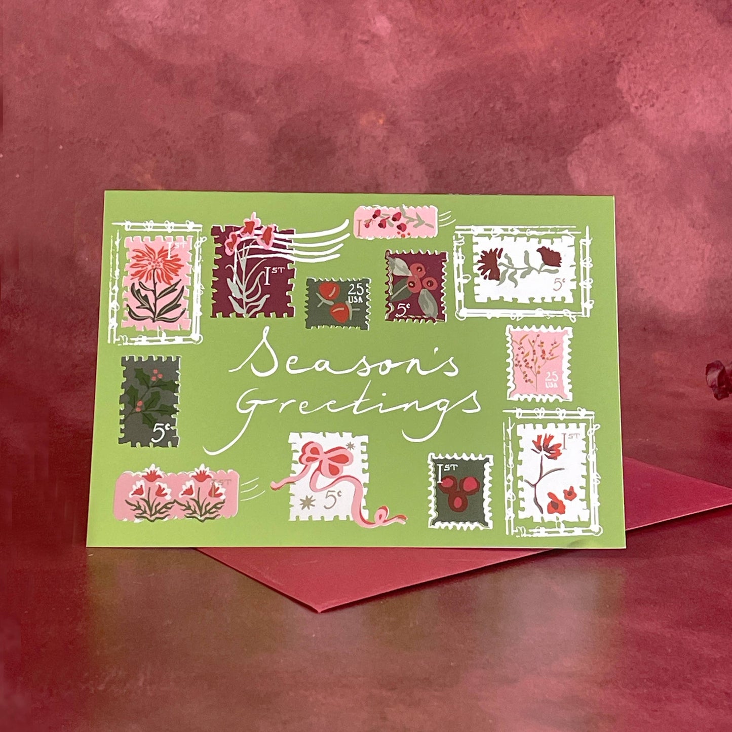 Season's Greetings Card Green Christmas Card