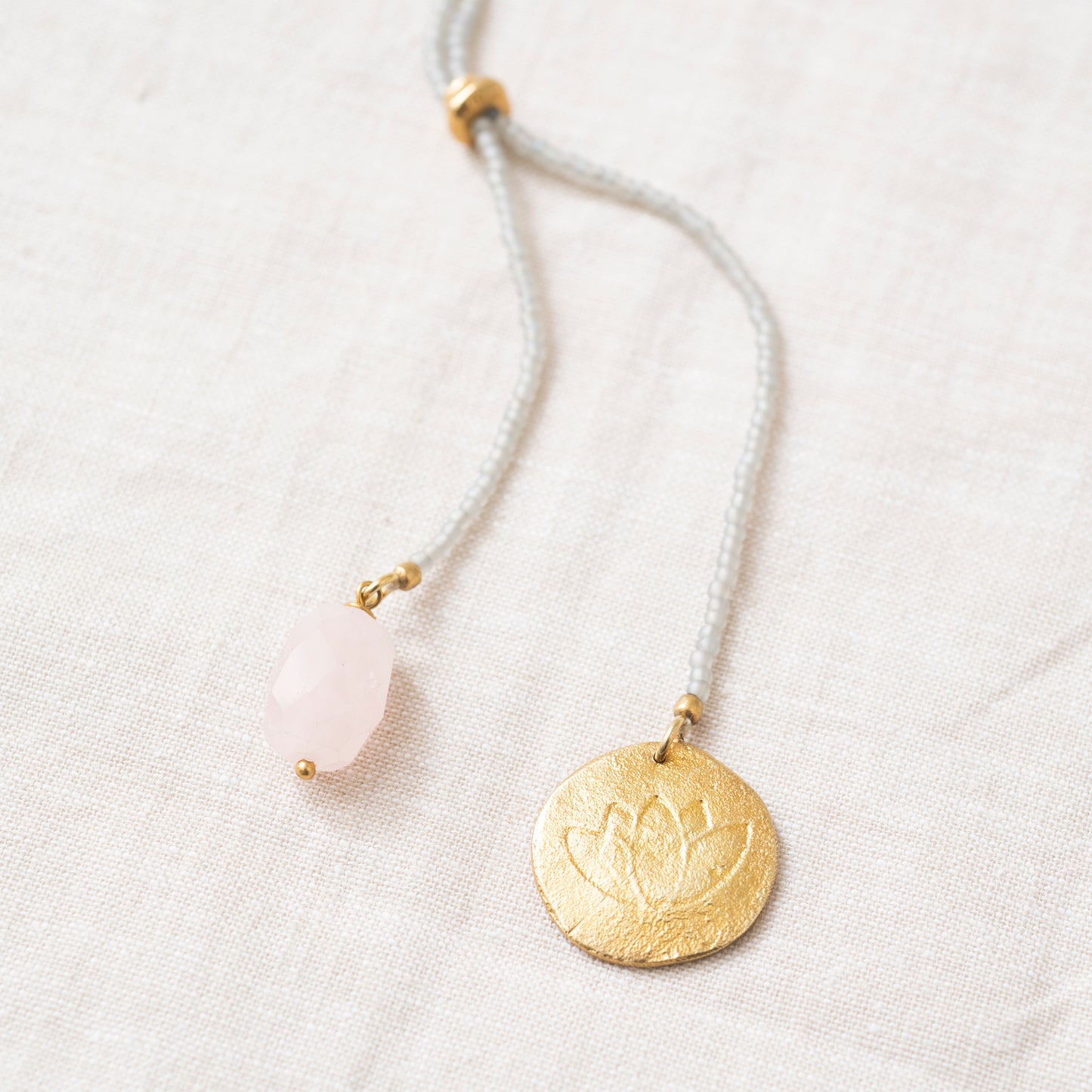 Fairy Long Necklace - Rose Quartz - Gold plated