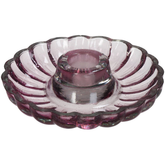 Candle Holder - Pink Scalloped Glass