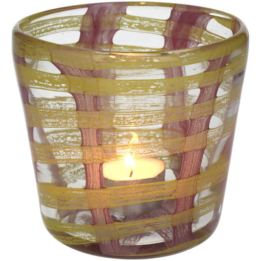 Candle Holder Glass Yellow&Lilac