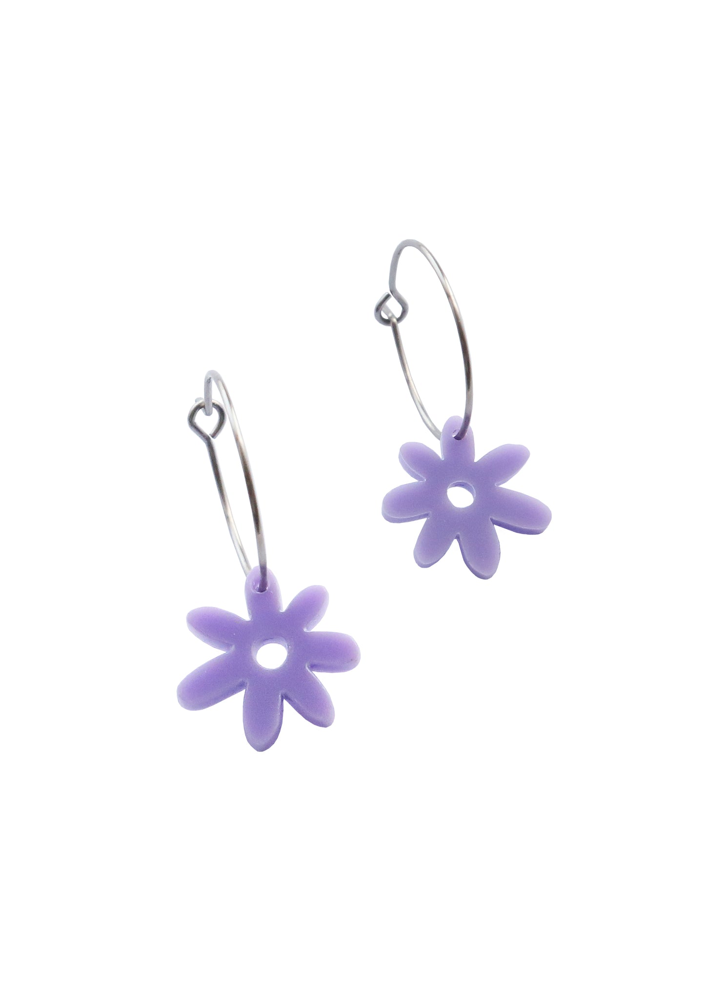 Mini Flower Charm Hoops- Lilac