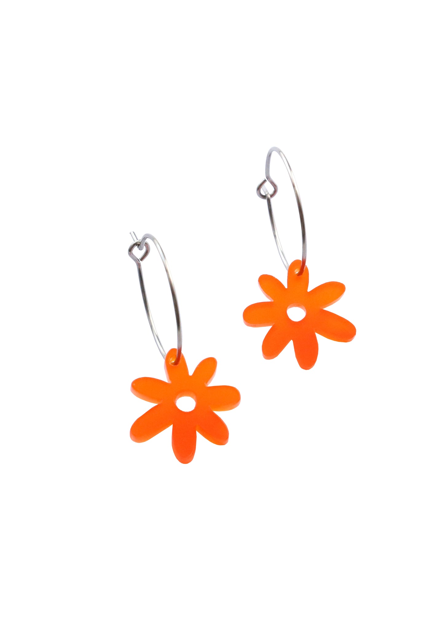 Mini Flower Charm Hoops- Orange Frost