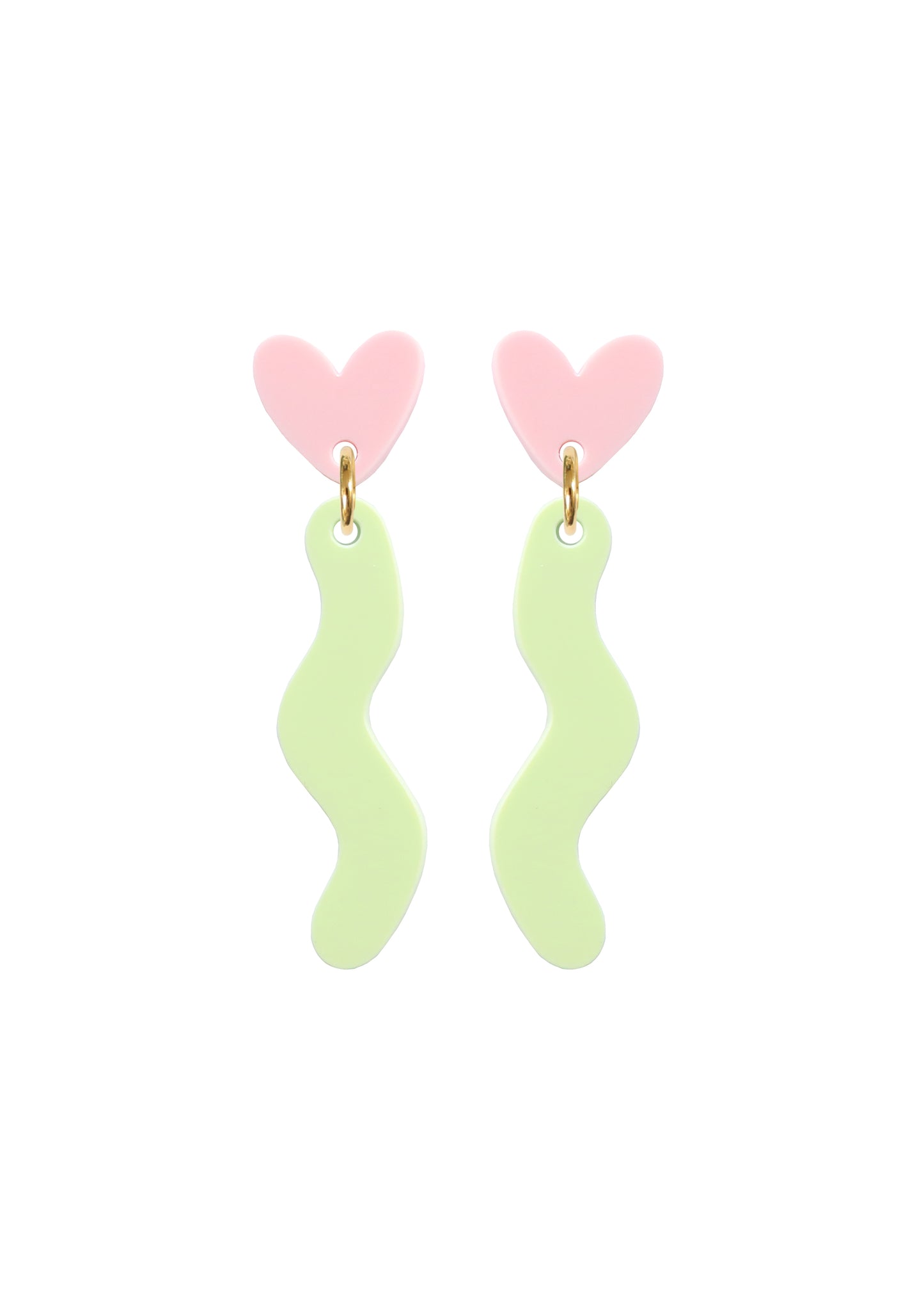 Squiggle Spark Drop Studs - Green/Pink Pastel