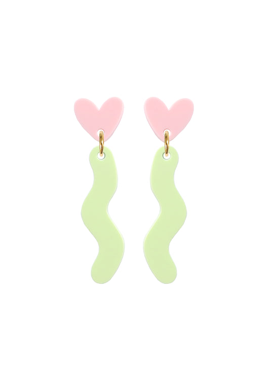 Squiggle Spark Drop Studs - Green/Pink Pastel