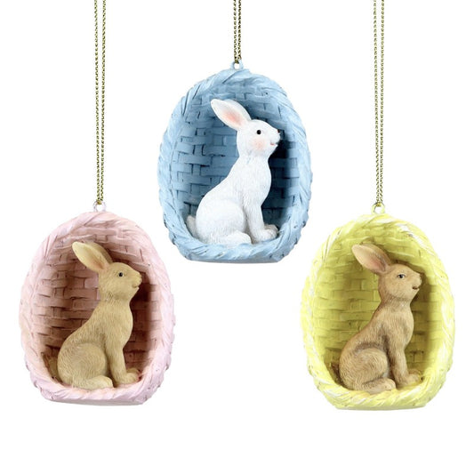 Ornament Rabbit in Basket 9cm ass/3