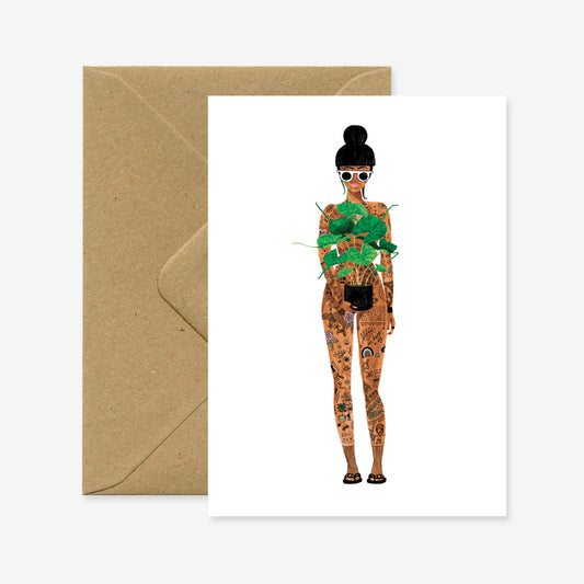 Naked Girl with a Plant Greeting Card
