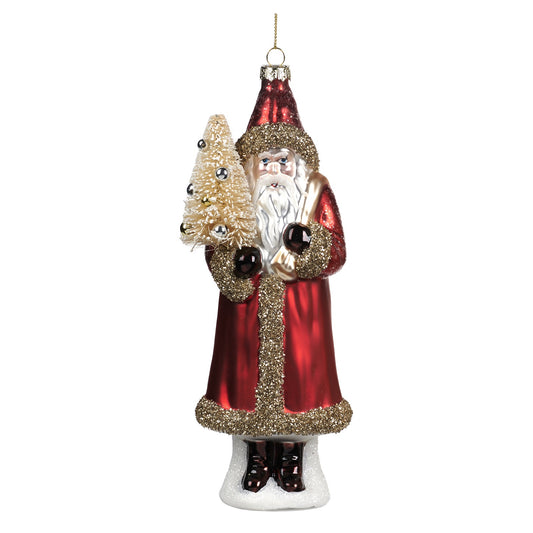 Santa with Tree Glass Ornament 22cm