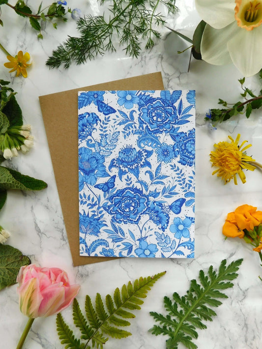 Toile De Jouy Blue and White Flowers Card