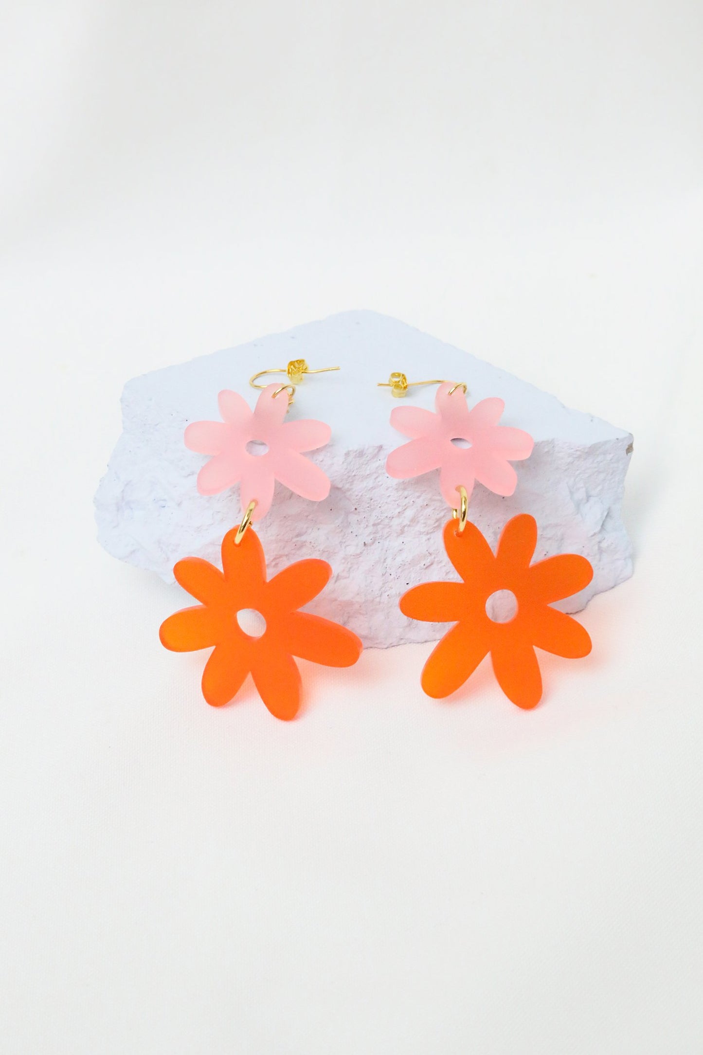 Flower Double Dangles - Pink + Orange Frost