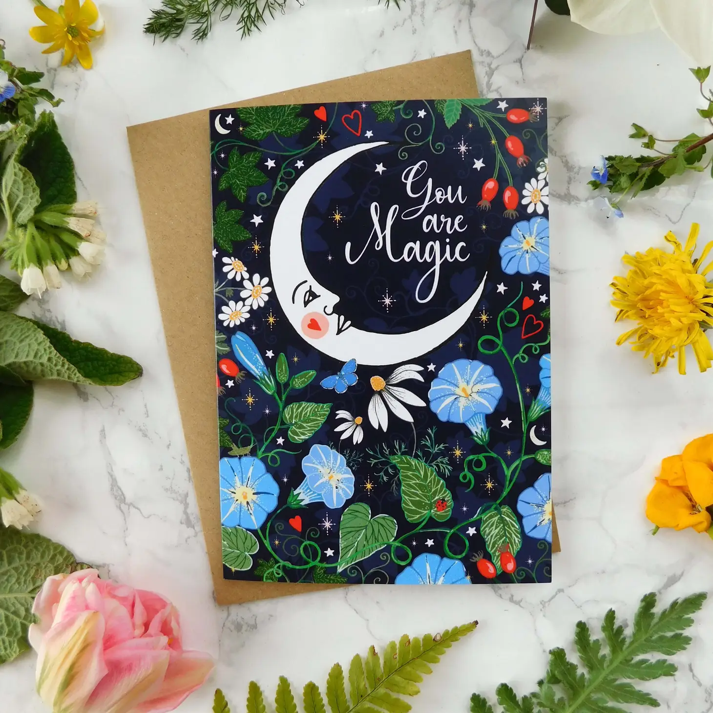 You Are Magic Moon & Flowers Greeting Card