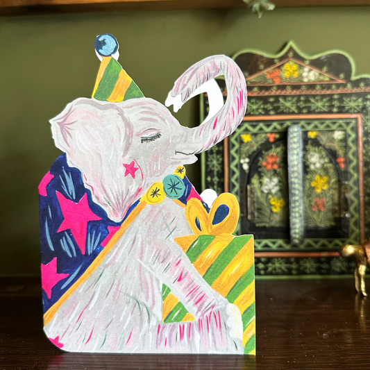 Party Elephant Die Cut Card