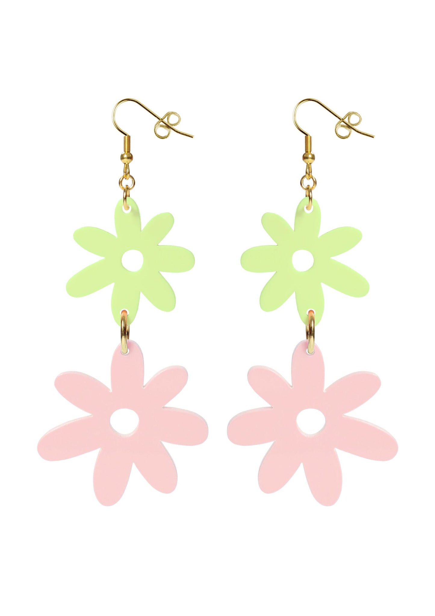 Flower Double Dangles - Pistachio + Bright Pink