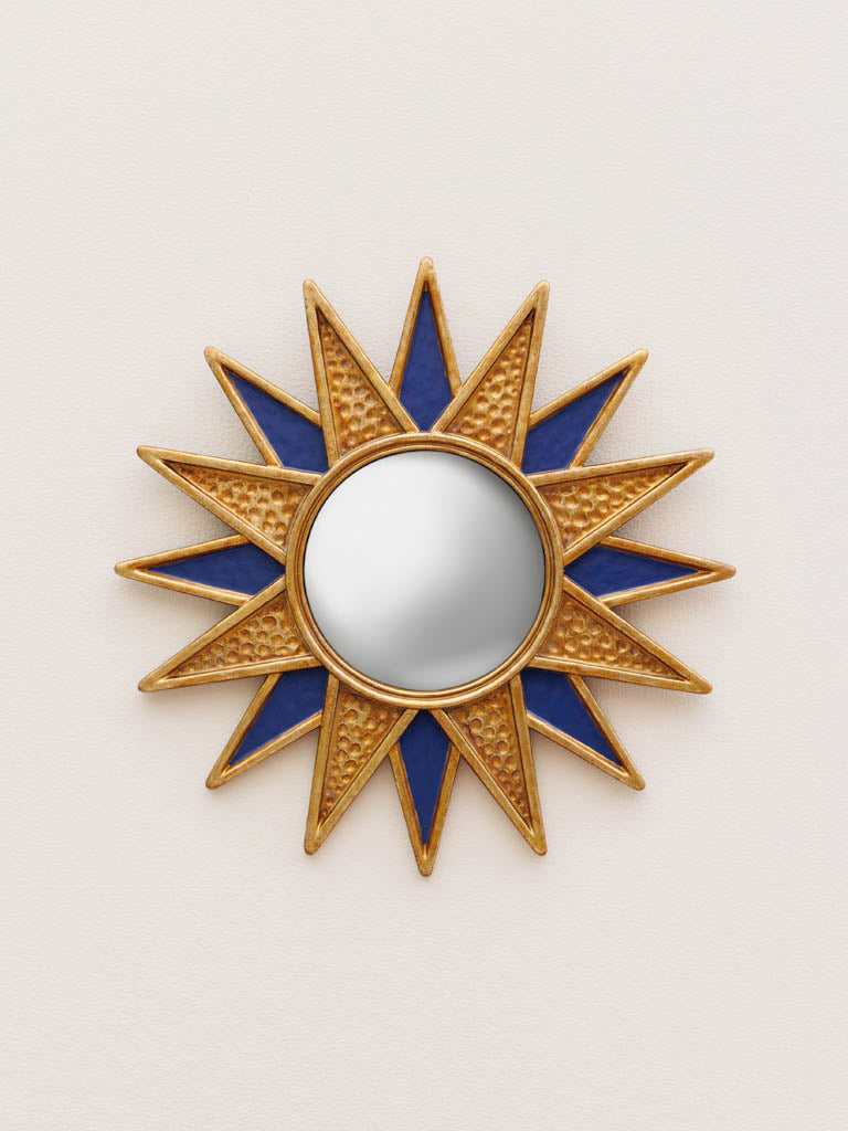 Convex blue and gold starry mirror "E"