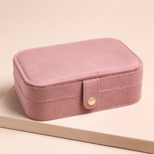 Rose Pink Velvet Rectangular Travel Jewellery Case