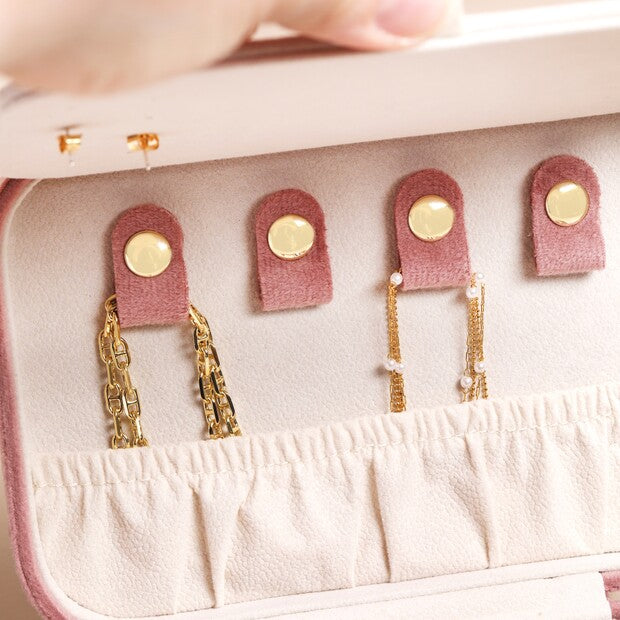 Rose Pink Velvet Rectangular Travel Jewellery Case