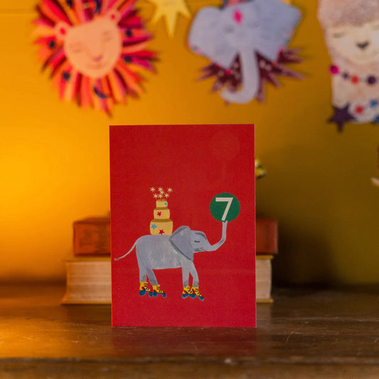 Age 7 Party Elephant Birthday Card