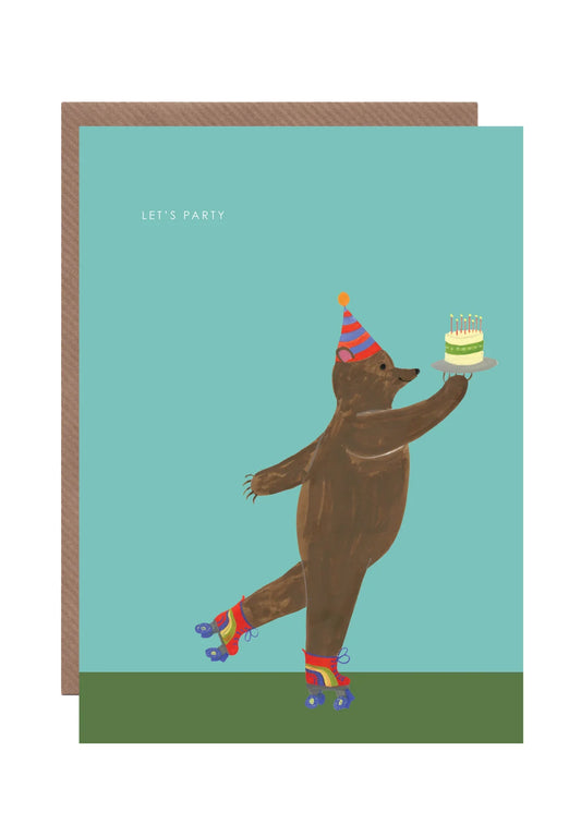 Party Bear On Skates Greetings Card